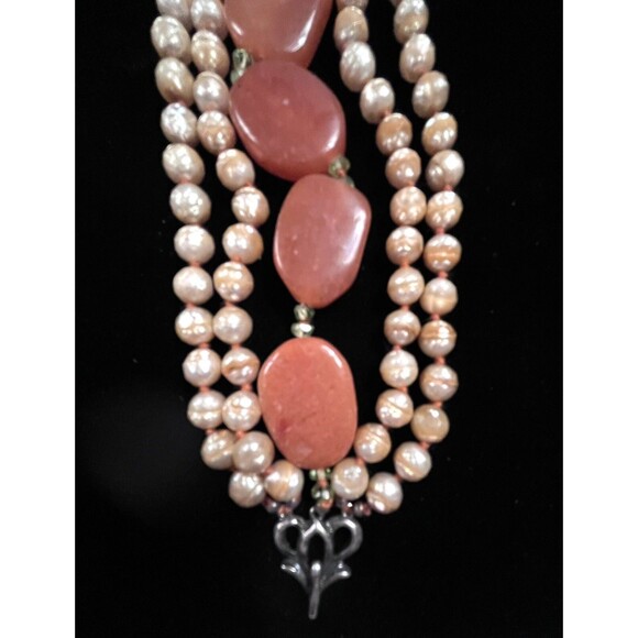 Vintage Victorian Revival Coral Agate Beaded Bracelet Chunky - Picture 4 of 12